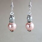 Vintage blush pink light grey pearls silver wedding bridesmaid bridal earrings