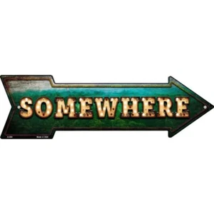 Irgendwo Glühbirne Buchstaben Neuheit Metallpfeil Schild Richtung 17" x 5" Wanddeko - Bild 1 von 1