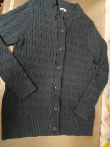 L.L. Bean Women's Navy Blue Button Up Cardigan Sweater-100% Cotton-MED-Regular - Picture 1 of 16