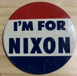 1960 I'm For Nixon bottone politico grande spilla rosso bianco e blu - Foto 1 di 3