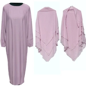 3 Pieces Women Layers Chiffon Khimar Jilbab and Abaya Islamic Muslim Prayer D...