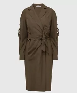 MAX MARA, Belted Cotton Dress in Khaki, Size 14 US, 16 GB, 44 DE, 48 IT - Picture 1 of 20