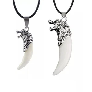 COLLANA CORDA CIONDOLO DENTE DI LUPO LEONE ZANNA DUE DIMENSIONE CACCIA UNISEX - Imagen 1 de 13