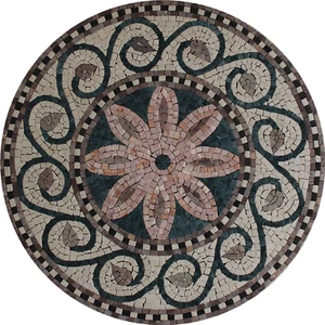 Marble Mosaic Round Shabby Chic Lotus Wall Floor Art Tiles - Picture 1 of 1