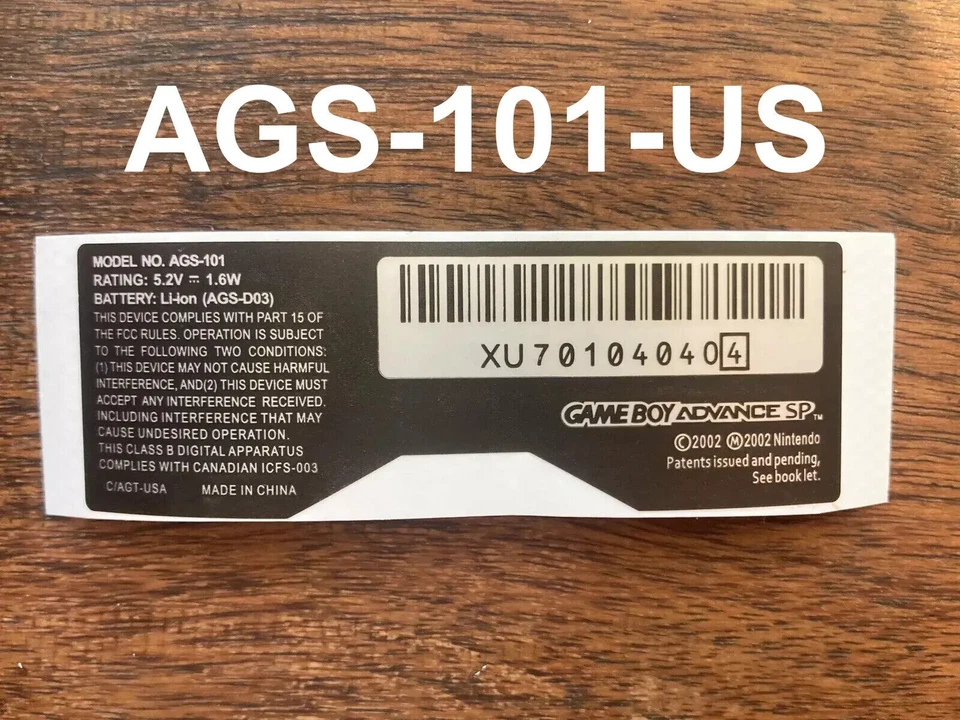 Game Boy Advance GBA SP Model Shell Replacement Foil Sticker Label AGS 101 US - Image 1 of 2