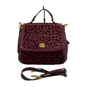 Coach Park Hair Calf turn Lock Flap Satchel in Leopard Oxblood Burgundy  F24986 - Picture 1 of 12