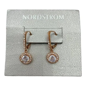 Nordstrom Rose Gold Tone CZ Cubic Zirconia Pierced Round Dangle Earrings NWT - Bild 1 von 6