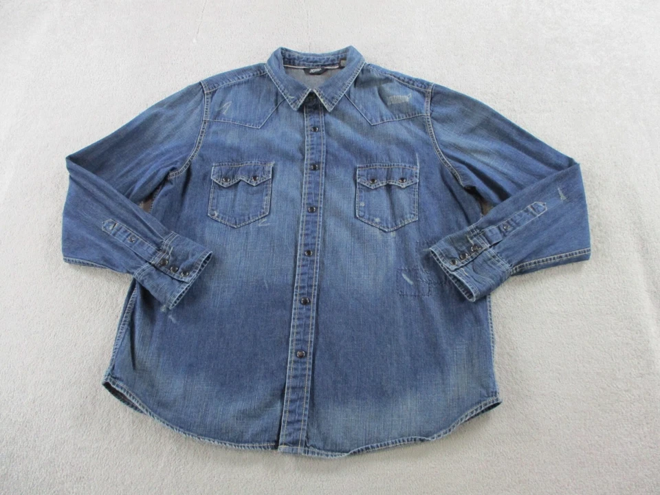 Camisa Jeans Arizona Para Hombres 2XL XXL Azul Denim Perla Occidental Borde Diente de Sierra a Presión Foto 1 de 4