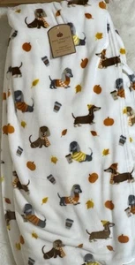 Dackel Doxie Well Dressed Home 60x70 Herbst Blätter Kaffee Kürbis Überwurf Decke - Bild 1 von 3