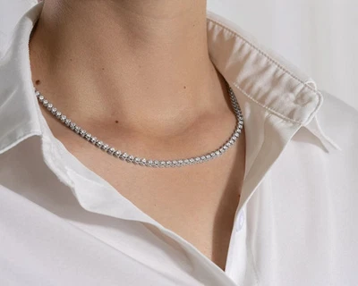 10K White Gold 5CT Round Lab Created Diamond 20" Eternity Tennis Necklace Gift - Image 1 of 4