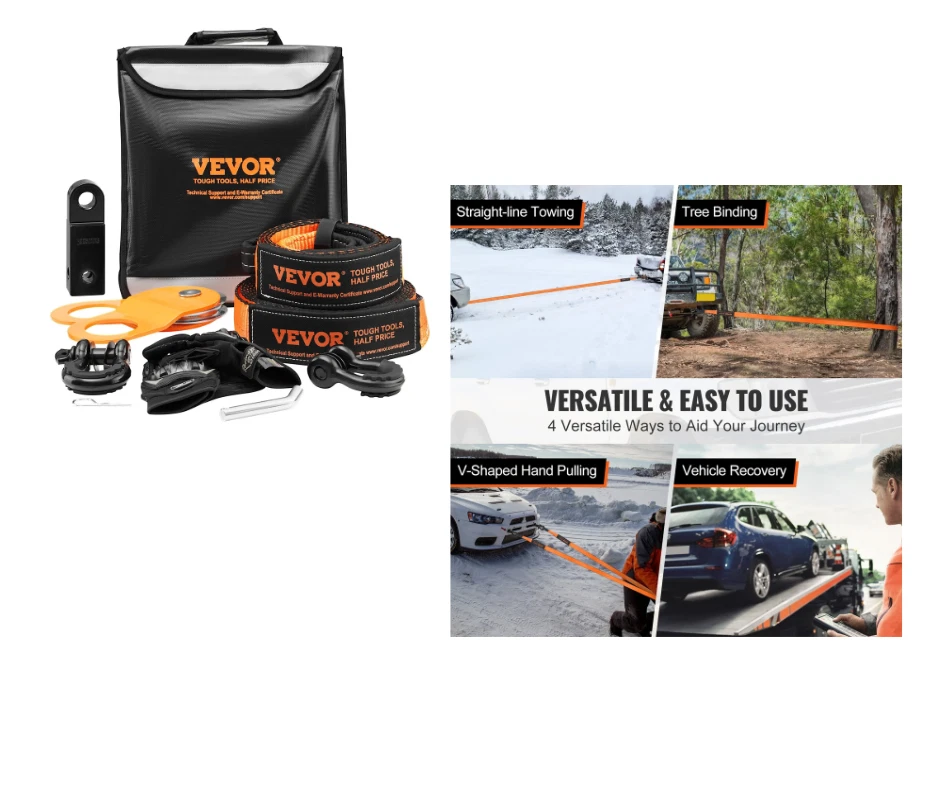 Kit Récupération Tout-terrain 7,6x914,4 cm 13608 kg Sangles Manilles Poulie Gant - Photo 1/4