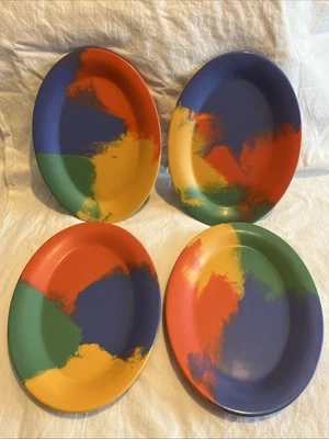 "Lote De Colección De 4 Platos De Cena G. E. T. Melamina Multicolor Restaurante 9 1/2""" Foto 1 de 4