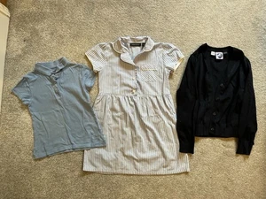 Girls Blue School Uniform Bundle - Summer Dress/Cardigan/T-shirt - Age 5-6 - Picture 1 of 4