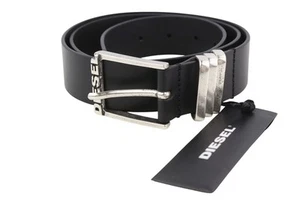 DIESEL B-Tuplo Men Belt 100 CM Dark Black Cow Leather Silver Tone Details Casual - Picture 1 of 8