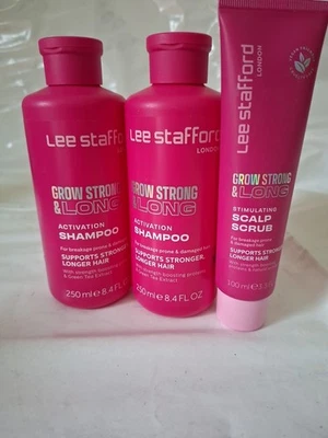 Champú Lee Stafford Grow Strong & Long x2 + exfoliante estimulante para cuero cabelludo Foto 1 de 3