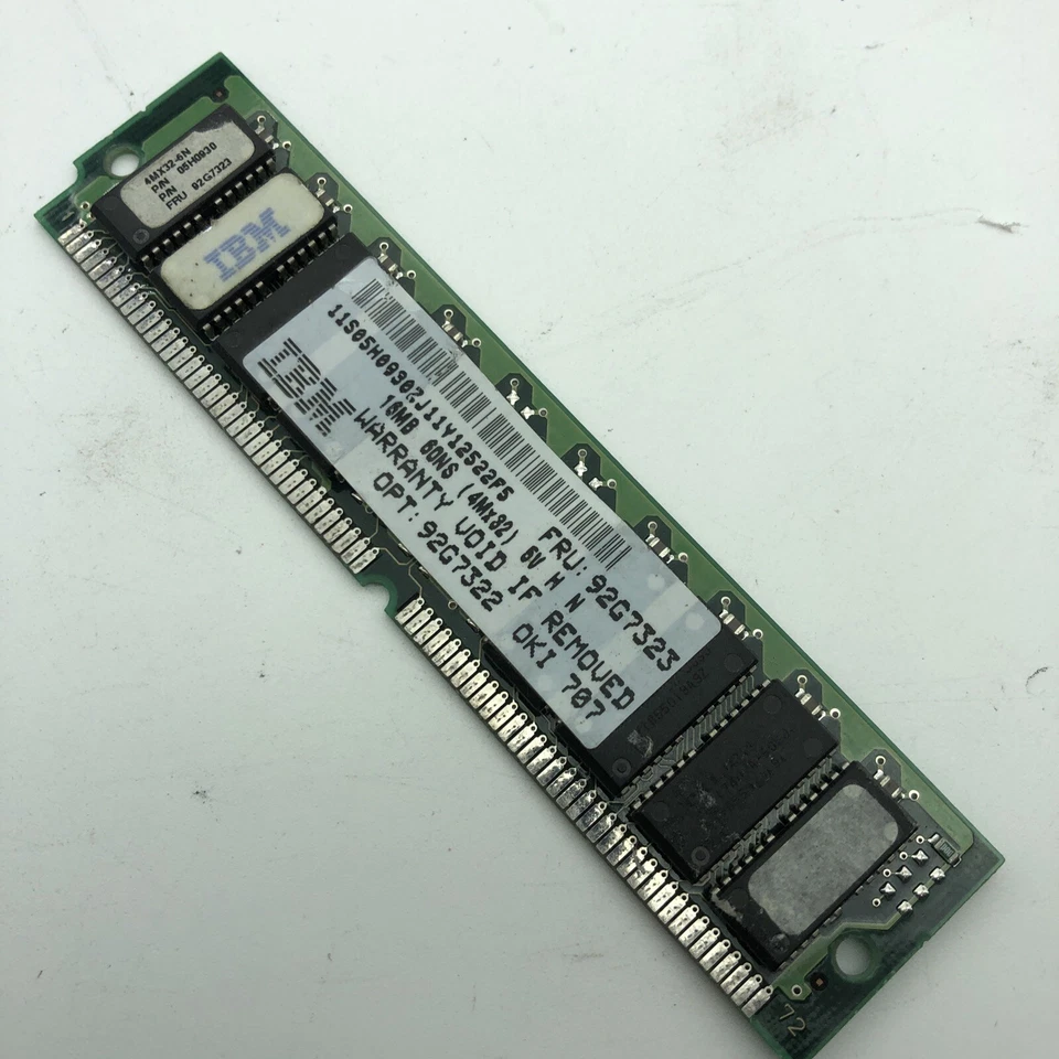 IBM 16MB FPM 70NS SIMM 72-PIN 4X32 Memory FRU# 92G7322 92G7323 05H0930 - Image 1 of 4