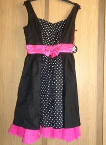 Hell Bunny Black & White Polka Dot Dress, Pink bow/netting Size Small New 50's - Picture 1 of 6