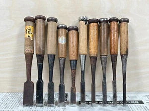 Vintage Japanese Chisel 10set Nomi /Hand Plane Saw Iron Hammer Hand Tool/d63 - Picture 1 of 22
