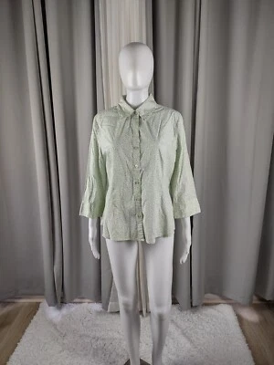 Camisa Kim Rogers Mezcla Algodón Verde Blanco Patrón Floral Abotonada Talla Grande Foto 1 de 4