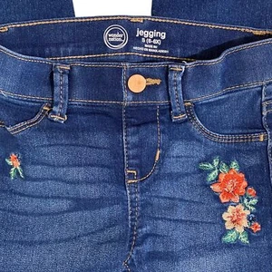 Wonder Nation Girls Jegging Jeans S Blue Tropical Flowers Boho Hippie Pull On - Picture 1 of 6