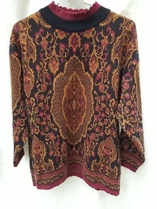 Damenpullover Potomac Collection schwarz, burgunderrot & goldfarben bedruckt, M - Bild 1 von 4