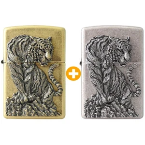 Zippo Hunter Tiger BR / Sl 1+1 Lighters Genuine Org Packing 6 Flints GIFT - Picture 1 of 13
