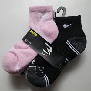NIKE 6 pares de calcetines tobilleros acolchados juveniles talla M 4-10 blanco rosa negro 3 marcas - Imagen 1 de 6