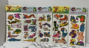 Neu aus altem Lagerbestand Vintage 80er Jahre bunte Tiere Puffy Aufkleber 5 Blatt Happy Sticker Taiwan - Bild 1 von 7
