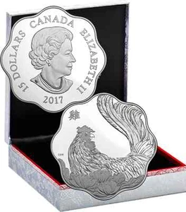 Moneda de Canadá 2017 Lunar Lotus Año del Gallo $15 Plata Pura Prueba - Imagen 1 de 2