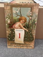 Vtg Postcard Size Card Embossed January 1 Calendar Cherub