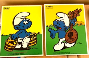 Vintage Playskool/1982 Smurf Puzzles (Set of 2) Milking Done/Evening Serenade - Picture 1 of 3