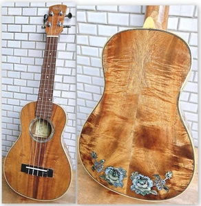 Alulu Solid Acacia Koa Concert Ukulele, rose inlay in back, with case HU1650 - Picture 1 of 17