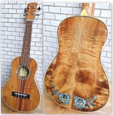 Alulu Solid Acacia Koa Concert Ukulele, rose inlay in back, with case HU1650 - Image 1 of 4