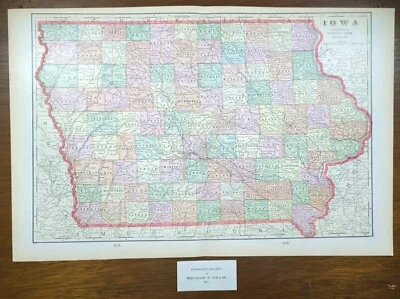 Mapa IOWA 1902 22"x14" Antiguo Original AMES DES MOINES IOWA CITY IA De Colección Foto 1 de 4