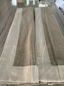 2 Pottery Barn Emery Linen Framed Border 50"x96" Flax Ivory Drape Panels 1431829 - Picture 1 of 7