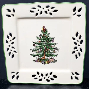 Spode Christmas Tree w/Santa Pierced Square 7 1/2” Dish Plate Tray Holiday - Picture 1 of 9