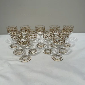 Antique Bohemian Josephinenhutte Raised Gold Art Nouveau Cordials Set Of 11 - Picture 1 of 9