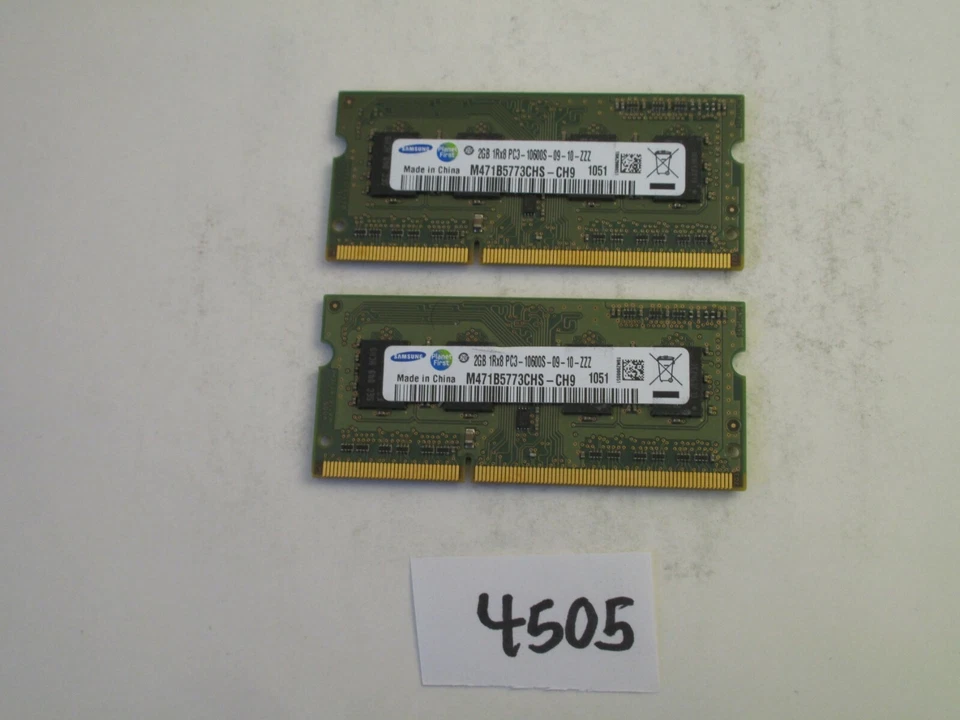 Samsung 2x2Gb=4Gb 1333Mhz PC3-10600 DDR3 SODIMM laptop memory RAM (4505) - Image 1 of 2