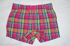 Girls PLAID SHORTS Elast Waist PINK TURQUOISE LIME Woven XS 4-5 S 6-6X M 7-8 - Picture 1 of 1