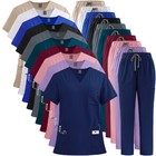 Niaahinn Medical Nurse Uniform Women Men Scrub Set V-Neck Top Straight Pant