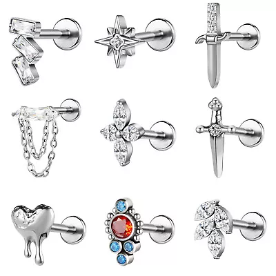 1 Piece 16G Titanium Steel Labret Lip Ring CZ Tragus Stud Monroe Medusa Piercing - Image 1 of 4