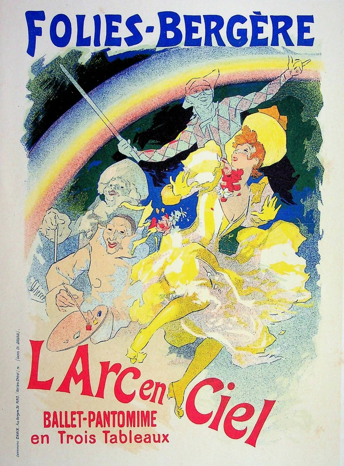 Jules Cheret: Folies Bergères Rainbow, Litografía Original Firmada, 1895 Foto 1 de 4