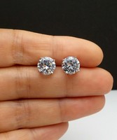 Round 4.00 Carat Solitaire Diamond Earrings Stud Solid 14K White Gold Studs