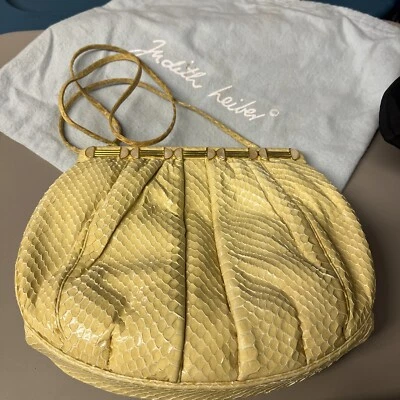 Bolso sin asas vintage de piel de serpiente JUDITH LIEBER cabujón cadena dorada de noche Foto 1 de 4