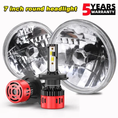 Pair For Chevy C10 K10 K20 K5 1975-1980 105W 7" Round LED Headlights Hi/Lo Beam - Image 1 of 4