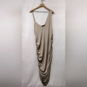 PrettyLittleThing Silky Ruched Bodycon Dress Womens 18 Cream Retro 90s Y2K Party - Picture 1 of 9