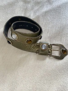 Leathrock glam burnished gold metallic belt sz L Multi color Cabochon  3 - Picture 1 of 10