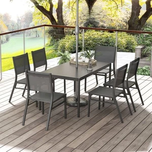 6 Seater Outdoor Table and Chairs with Breathable Mesh Seat and Aluminium Top - Picture 1 of 11