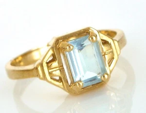 VTG BEAUTIFUL 14K YELLOW GOLD RING BLUE AQUAMARINE SIGNED 14KP S6.25 3G FINE - Picture 1 of 1