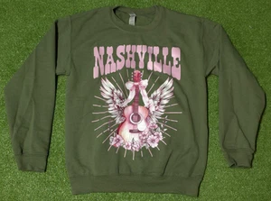 Nashville Guitar Rock Band Pullover Sweater Green Pink Music Women's Size Small - Picture 1 of 5